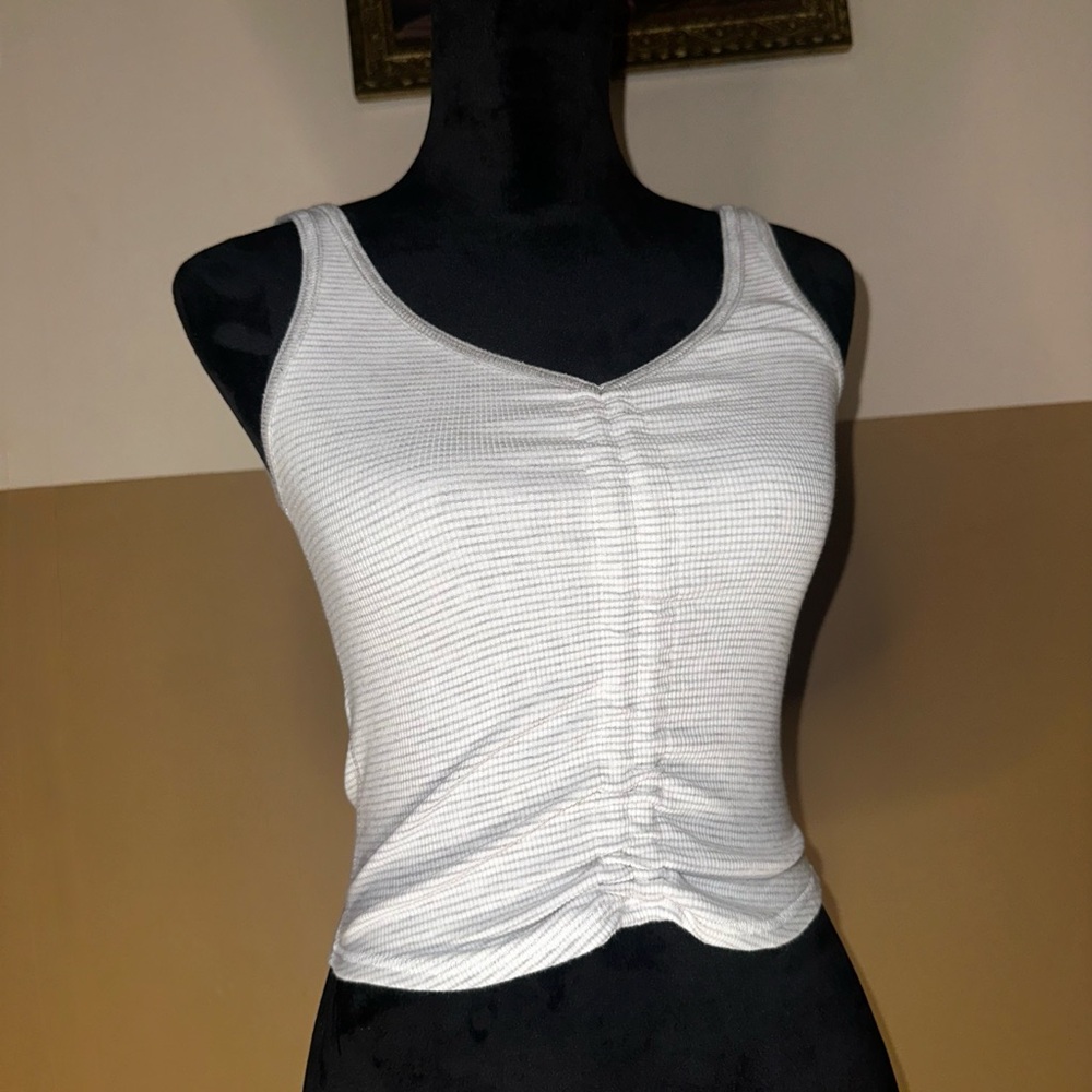 Abercrombie & Fitch White Ruched Fitted Tank Top